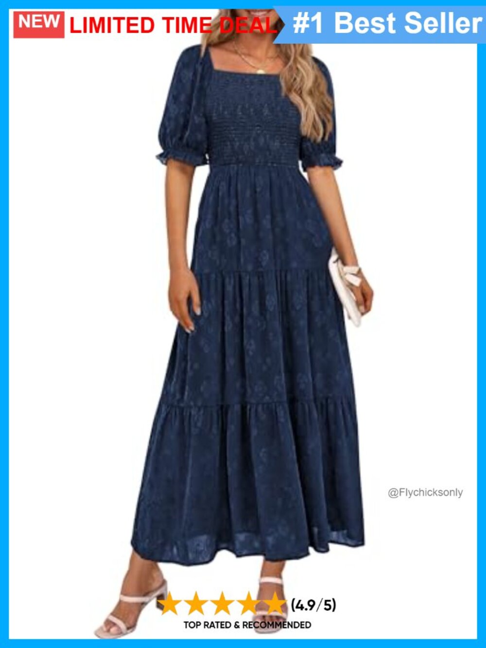 Floral Midi Dress Square Neck Smocked Ruffle Short Sleeve